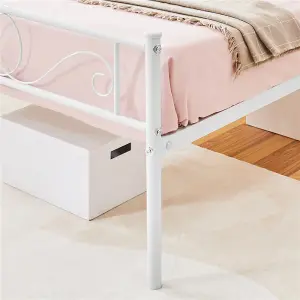 Yaheetech White 3ft Single Metal Bed Frame with Scroll Design Headboard and Footboard