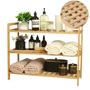 Froppi™ Bamboo Standing Storage Unit, Bathroom Shelf, Kitchen Shelf, Shoe Rack, 3 Tier Shelf Organizer L69 W28 H54.5 cm