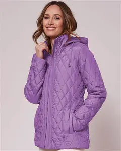 Cotton Traders Women's Showerproof Hooded Quilted Jacket In Purple - Size 14