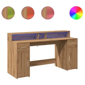 Berkfield Desk with LED Lights Artisian Oak 160x55x91 cm Engineered Wood