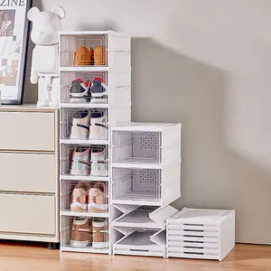 6 Tier 6 Compartment White Stackable Foldable Shoe Storage Box Unit for Home Hallway and Corner