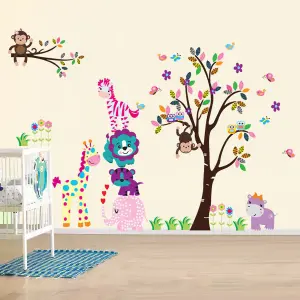 Walplus Happy Zoo Animals Wall Stickers Kids Nursery Children Decals Bedroom Decoration Kids Sticker PVC Multicoloured