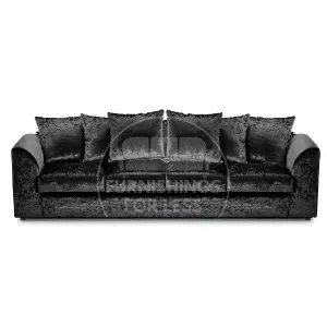 Crystal Crushed Velvet Fabric Long 4 Seater Sofa  Black - Scatter Back