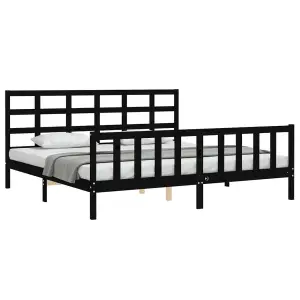 Berkfield Bed Frame with Headboard Black 200x200 cm Solid Wood