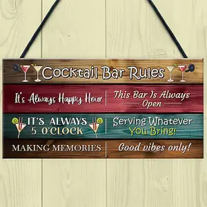 Red Ocean Cocktail Bar Rules Novelty Sign For Home Bar - Hanging Garden Cocktail Bar Accessories - Funny Cocktail Signs