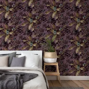 GoodHome Coleton Purple Floral Textured Wallpaper