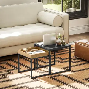 HOMCOM Modern Coffee Table Set Square Nest of Tables for Small Space Black