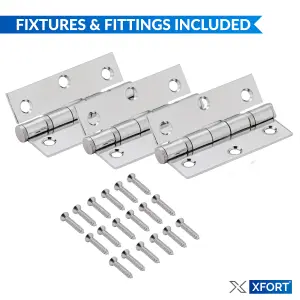 XFORT 3 inch (75mm) Polished Chrome Ball Bearing Hinges, Steel Door Hinge for Wooden Doors (1.5 Pairs)