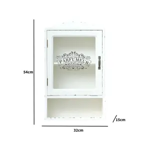 Melody Maison Vintage Style White Distressed Glass Fronted Wall Cabinet 54cm x 32cm