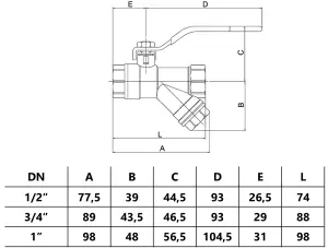 Invena 3/4 Inch Water Flow Rate Ball Valve with Strainer Female