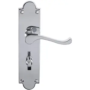 Victorian Bathroom Latch Door Handle - Polished Chrome Lever On Shaped Backplate