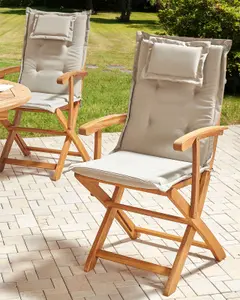 Set of 2 Garden Chairs with Cushions MAUI Acacia Wood Taupe