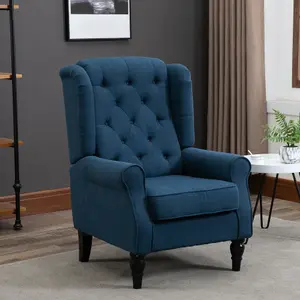 HOMCOM Accent Armchair Home Furniture Retro Tufted Club Wood Fabric Blue