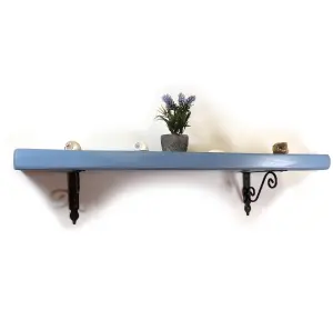 Wooden Shelf with Bracket WOZ 140x110mm Black 145mm Nordic Blue Length of 200cm