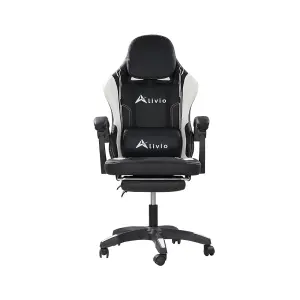 Alivio 360 Swivel Gaming Chair with Footrest Lumbar Support Back Support - White & Black