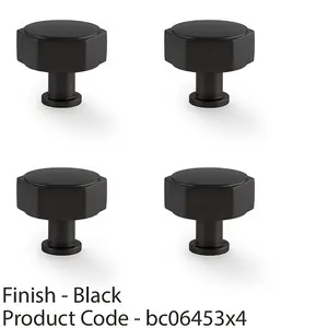 4 PACK - Industrial Hex Cabinet Door Knob - 40mm Matt Black Cupboard Pull Handle