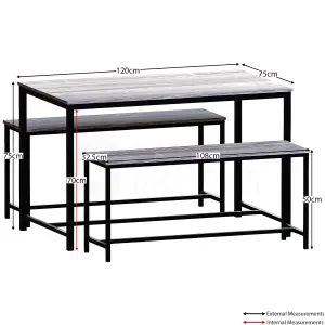 Vida Designs Brooklyn Grey Industrial 4 Seater Dining Table & Bench Set