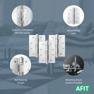 AFIT Polished Chrome Door Hinges - 4 Inch / 102mm  Internal Fire Door Hinges - 1.5 Pairs