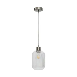 First Choice Lighting Batley Clear Ribbed Glass with Satin Nickel Pendant Fitting