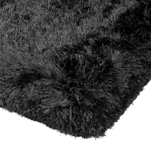 Black Handmade , Luxurious , Modern , Plain , Shaggy , Sparkle Easy to Clean Rug for Living Room, Bedroom - 160cm X 230cm