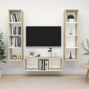 Berkfield 3 Piece TV Cabinet Set White and Sonoma Oak Engineered Wood