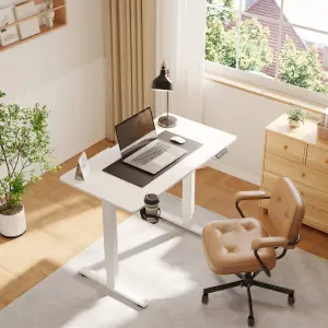 FlexiSpot Adjustable Standing Desk in White with Practical Hook, Cable Management, and Sit-Stand Function for Home Office