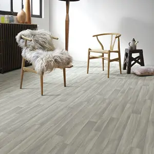 Grey Wood Effect Vinyl Flooring For LivingRoom, Kitchen, 2mm Thick Cushion Backed Vinyl Sheet -5m(16'4") X 4m(13'1")-20m²