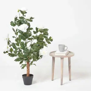 Homescapes Cream Artificial Peony Tree in Black Pot, 100 cm Tall