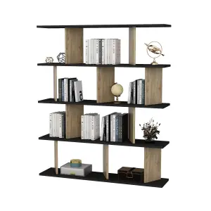 Decorotika 5-tier Grace Bookcase Bookshelf Shelving Unit Display Unit - Black and Oak Pattern