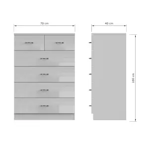 Grey Gloss 6 Drawer 4+2 Chest Of Drawers Bedroom Furniture