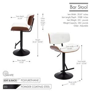 Caneghem Height Adjustable Swivel Faux Leather Mid-Century Bar Stool White