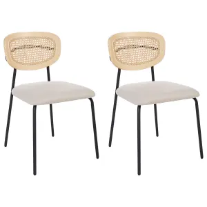 Set of 2 Dining Chairs MAYETTA Rattan Light Beige