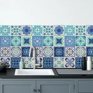 24 Pieces 15x15cm Daliah Blue Turquoise Mediterranean Tile Stickers