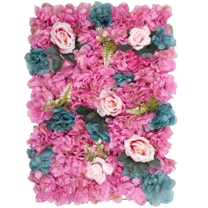 Artificial Flower Wall Backdrop Panel, 60cm x 40cm, Turquoise & Hot Pink