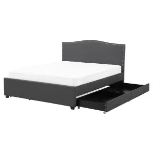 Fabric EU King Size Bed White LED with Storage Grey MONTPELLIER