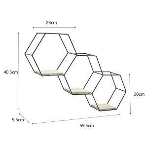 3 Compartments Modern Hexagon Wall Shelf with Iron Frame