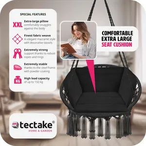 Swing Chair Grazia - seat and back cushions, stable, durable hanging chair - black