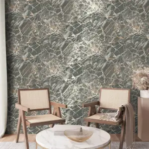 Crown Carbon Onyx Charcoal Grey Marble Stone Wallpaper M1749