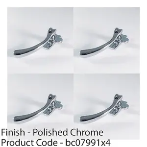 4 PACK - Bulb Ended Casement Window Fastener - 98mm Handle 45mm Centres Polished Chrome