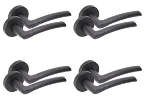 Golden Grace Indiana Style Modern Matt Black Finish Lever Latch Door Handles on Rose (4 Pairs)