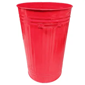 Metal Bin Retro Dustbin Waste Bin Animal Feed or Fire Bin - Outdoor or Indoor Bin, Red Tall Tapered Steel Bin 45L