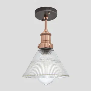 Industville Brooklyn Glass Funnel Flush Mount, 7 Inch, Copper Holder