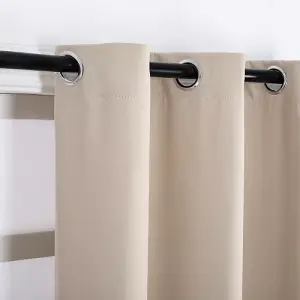 Beige Eyelet Total Blackout Thermal Curtains - 46 x 54 Inch Drop - 2 Panel