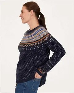 Womens Freayer Organic Cotton Fluffy Fair Isle Jumper Blue | Woolovers