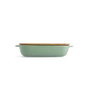 KitchenAid Stoneware Rectangular Dish with Bamboo Lid Pistachio / 32cm