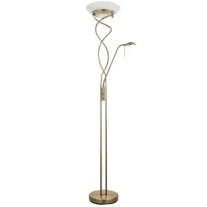 Mother & Child Floor Lamp Antique Brass Tall Twin Light Dimmer Flexible Reading