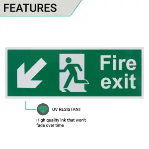 EAI - Fire Exit Sign Arrow Man Down Left 400x150mm Self Adh Semi Rigid PVC