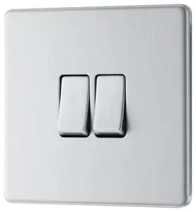 GoodHome Brushed Steel 20A 2 way 2 gang Light Screwless Switch