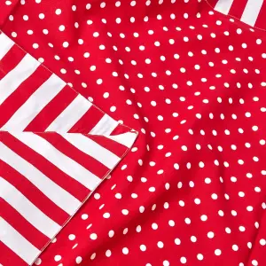 Homescapes Cotton Red Polka Dots and Stripes Sofa Throw