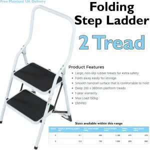 0.5m Folding Step Ladder Safety Stool 2 Tread Compact Anti Slip Rubber Steps